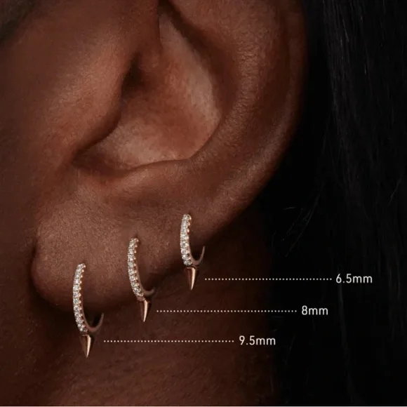 MARIA TASH Diamond Short Spike Hoop Eternity Huggie Earring 6.5mm 18K Rose Gold - Picture 12 of 13